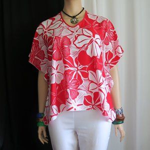 Hawaiian Aloha Red - Polynesian Butterfly Top Caftan Cover-up Shirt Tunic Travel